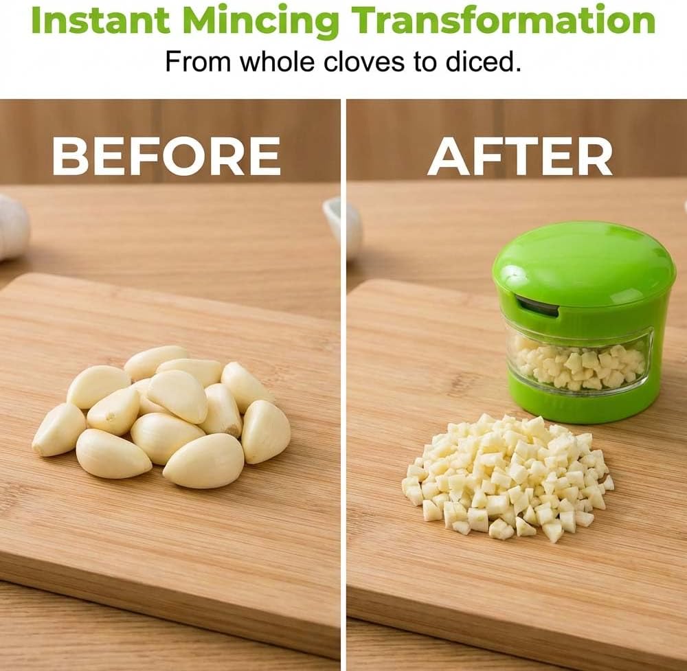 Mini Garlic Chopper and Press with Storage Container, Manual Garlic Mincer Crher Cutter, Premium Stainless Steel Blades, Handheld Compact Kitchen Gadget for Garlic, Ginger & Small Herbs 3PCS