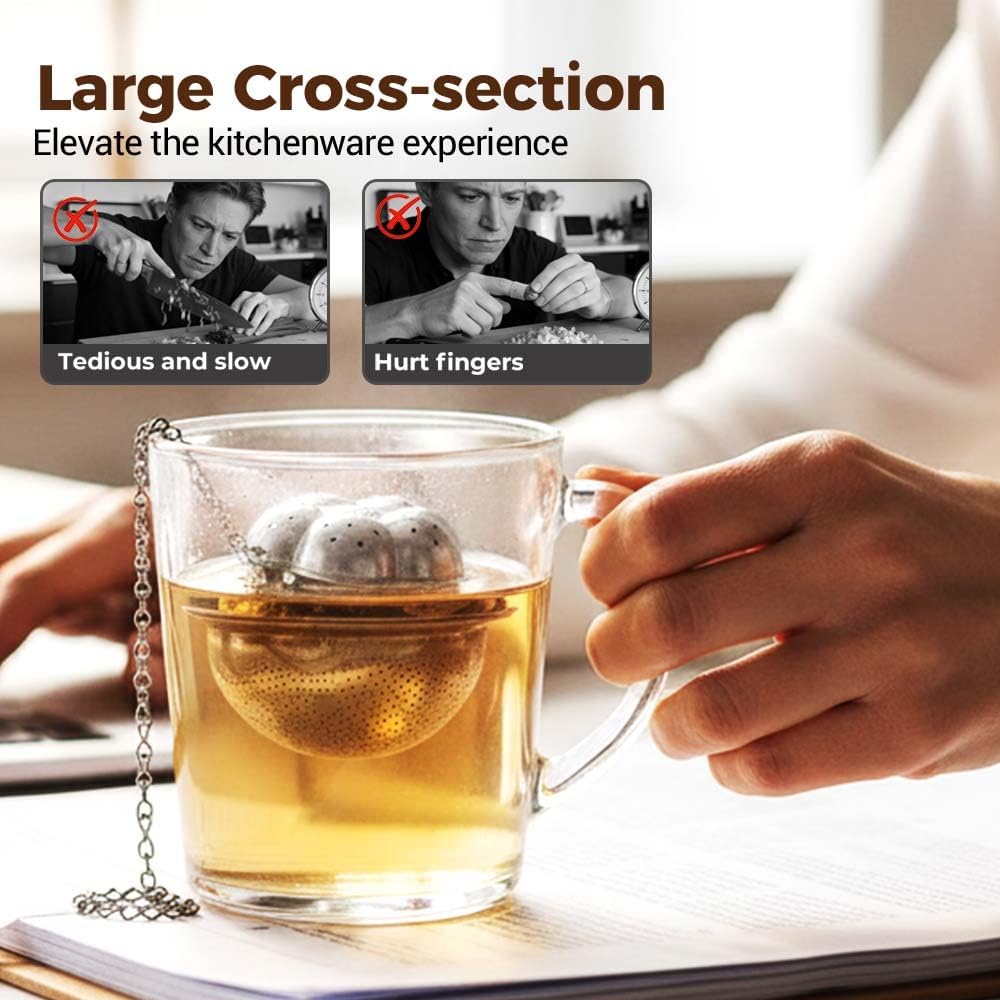 Tea Ball Tea Infer for Loose Leaf Tea, 304 Stainless Steel Fine Mesh Tea Strainer with 2 Styles Spring Handle & Chain Hook , Reable Tea Steeper for Tea Lovers 1 PCS Spring Handle