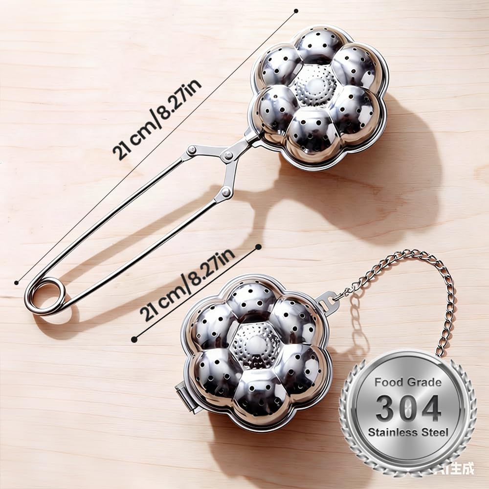 Tea Ball Tea Infer for Loose Leaf Tea, 304 Stainless Steel Fine Mesh Tea Strainer with 2 Styles Spring Handle & Chain Hook , Reable Tea Steeper for Tea Lovers 1 PCS Spring Handle