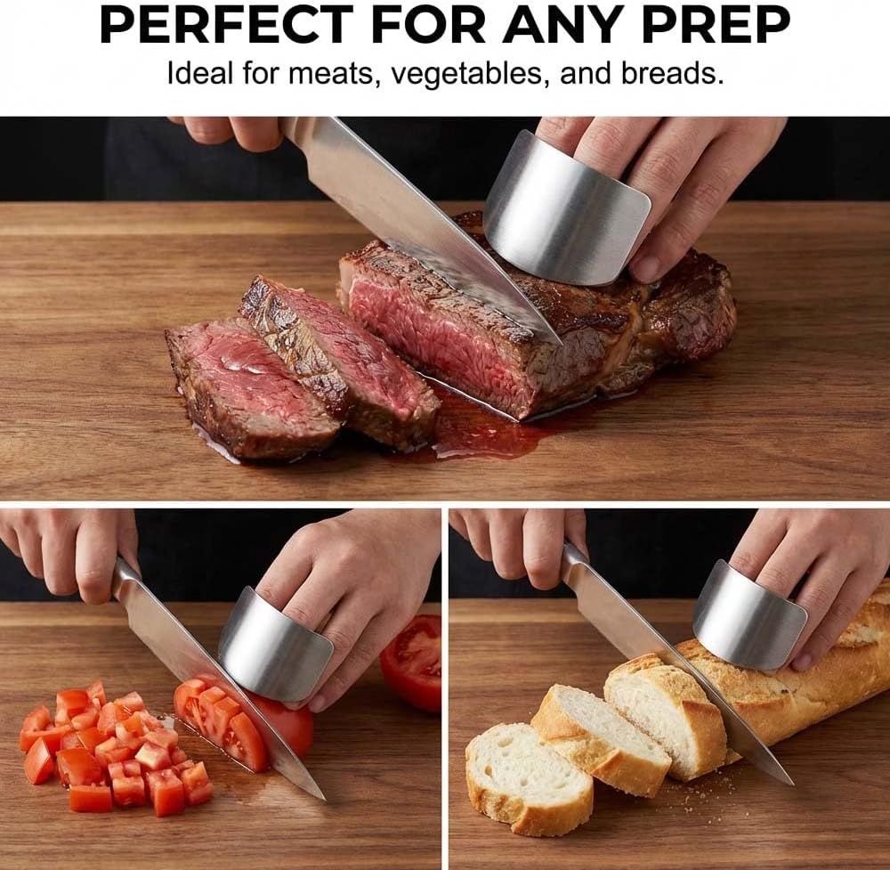 Stainless Steel Finger Guard for Cutting, Food Grade Finger Guard for Chopping Dicing Slicing, with Single/Double Finger Styles, Safe Kitchen Tool for Fingers Protection Mix