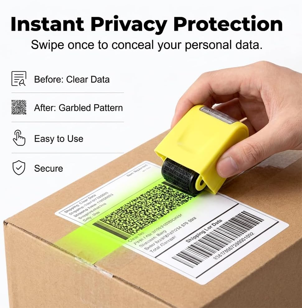 3PCS Identity Theft Protection Roller Stamp, Privacy Security Stamp for Confidential Information, Blackout Roller for Mail, Address, ID & Document Protection Mix: Orange, Black, Green