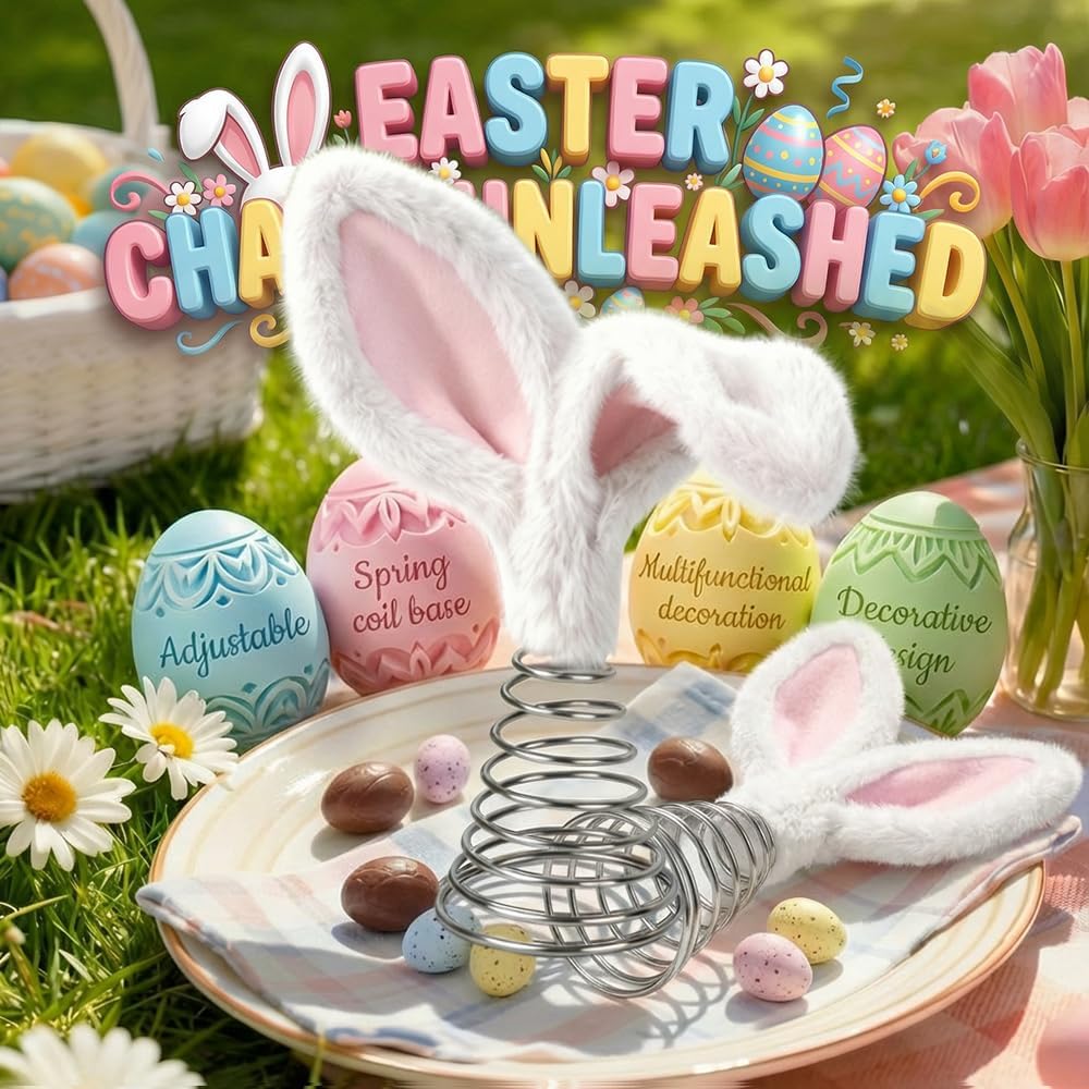 Easter Tree Topper Bunny Ears, Plh Metal Rabbit Ornament, Cute Bendable Spring Holiday Tree Decoration for Easter Home Party Supplies 2PCS