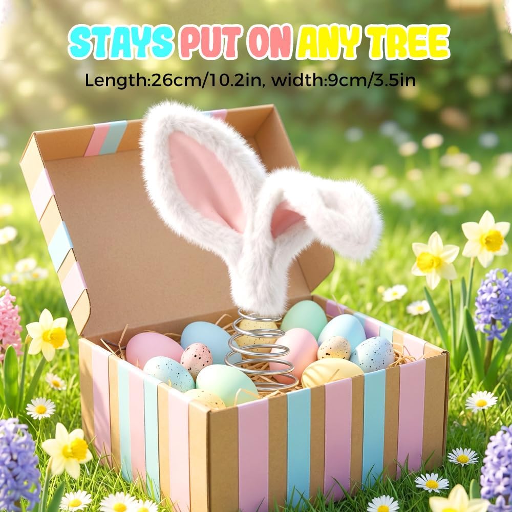 Easter Tree Topper Bunny Ears, Plh Metal Rabbit Ornament, Cute Bendable Spring Holiday Tree Decoration for Easter Home Party Supplies 2PCS