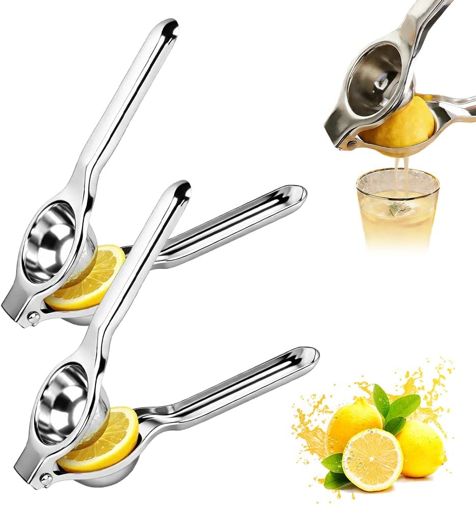 Lemon Squeezer, Stainless Steel Lemon Squeezer with Zester, Heavy Duty Squeezer Juicer for Lemon, Press Citr Juicer, Large Bowl Lime Squeezer for Home & Bar 2PCS