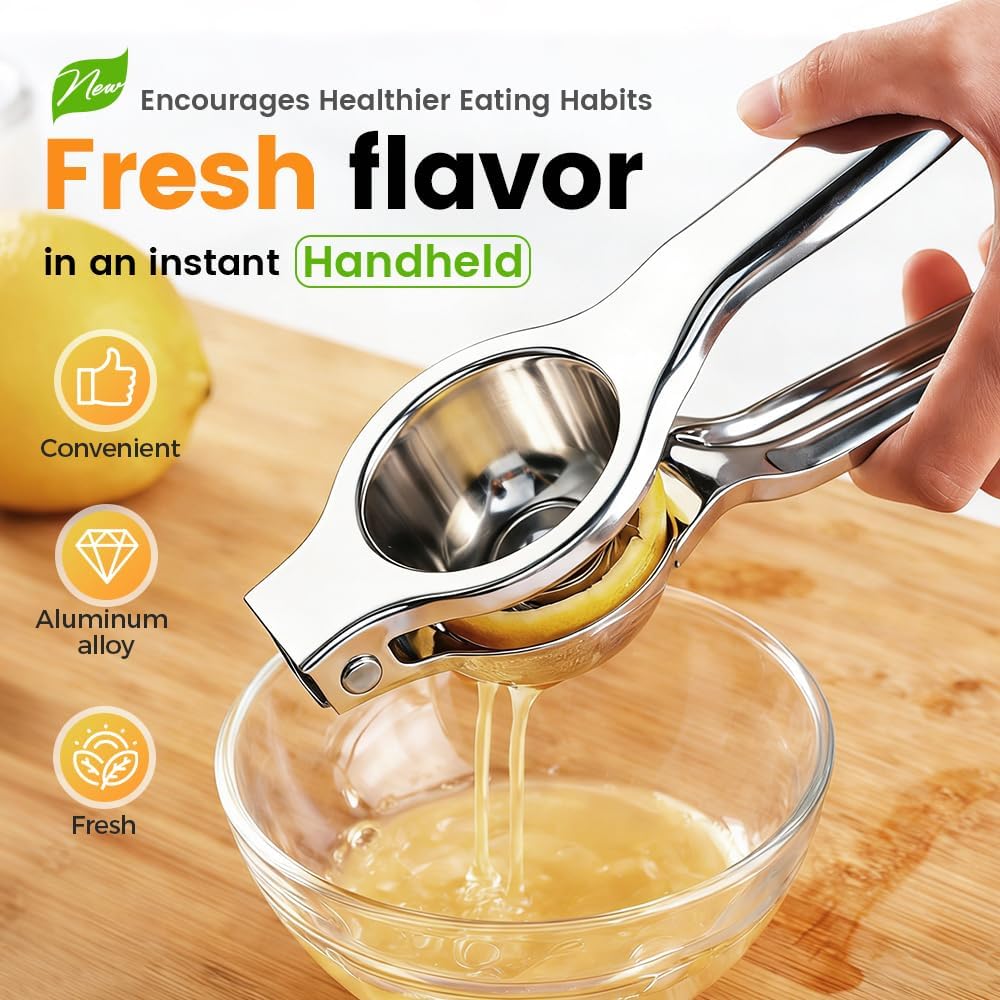 Lemon Squeezer, Stainless Steel Lemon Squeezer with Zester, Heavy Duty Squeezer Juicer for Lemon, Press Citr Juicer, Large Bowl Lime Squeezer for Home & Bar 2PCS