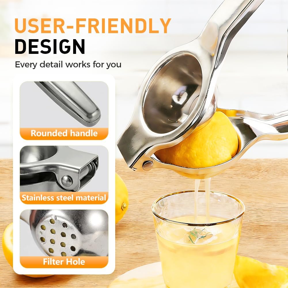 Lemon Squeezer, Stainless Steel Lemon Squeezer with Zester, Heavy Duty Squeezer Juicer for Lemon, Press Citr Juicer, Large Bowl Lime Squeezer for Home & Bar 2PCS