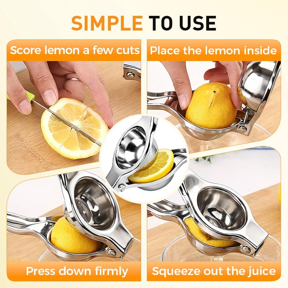 Lemon Squeezer, Stainless Steel Lemon Squeezer with Zester, Heavy Duty Squeezer Juicer for Lemon, Press Citr Juicer, Large Bowl Lime Squeezer for Home & Bar 2PCS