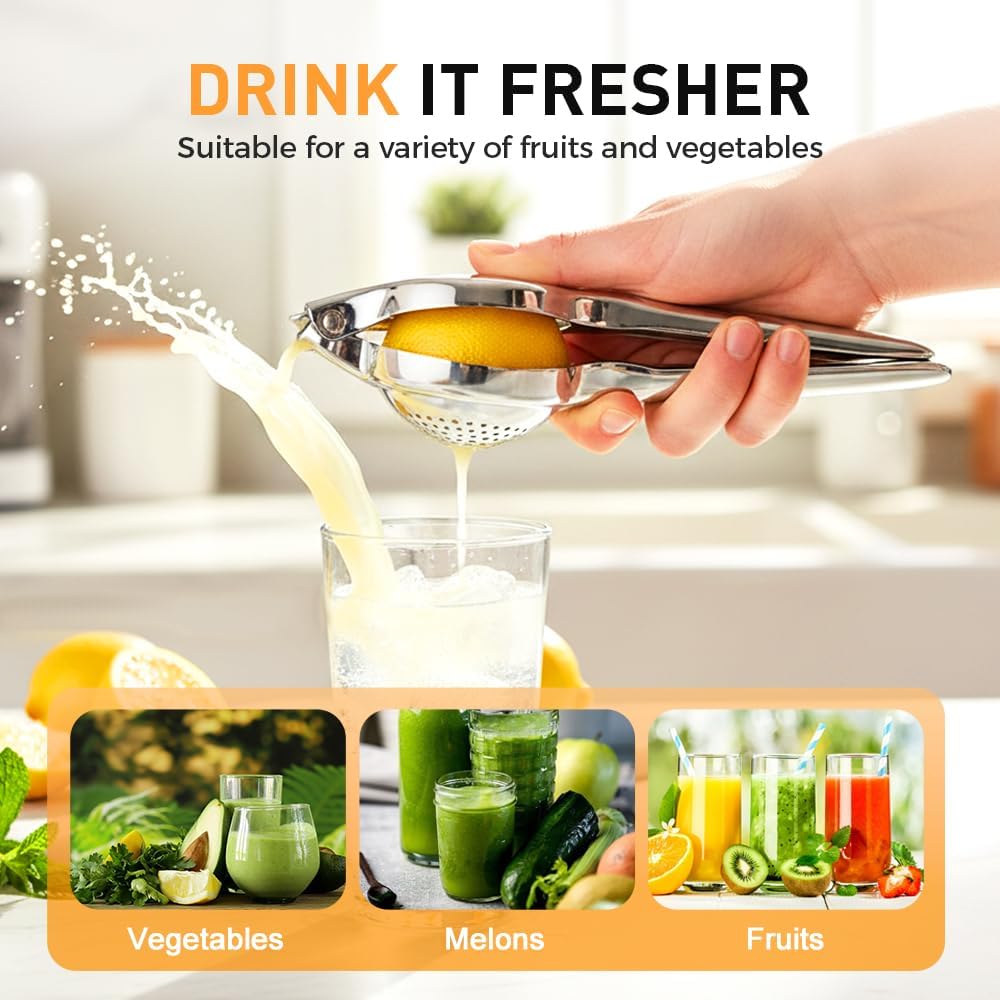 Lemon Squeezer, Stainless Steel Lemon Squeezer with Zester, Heavy Duty Squeezer Juicer for Lemon, Press Citr Juicer, Large Bowl Lime Squeezer for Home & Bar 2PCS