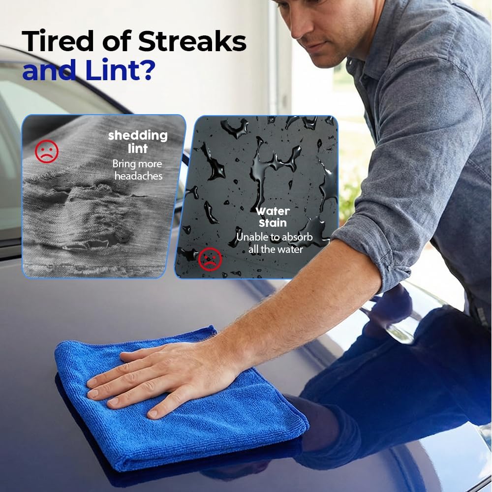 Microfiber Towels for Cars, Microfiber Cleaning Cloth, All-Purpose Microfiber Towels, Cleaning Rags for Cars, Hoe, Free from Streaks/Lint/Scratch, Blue, 12" x 12" 15-Pack