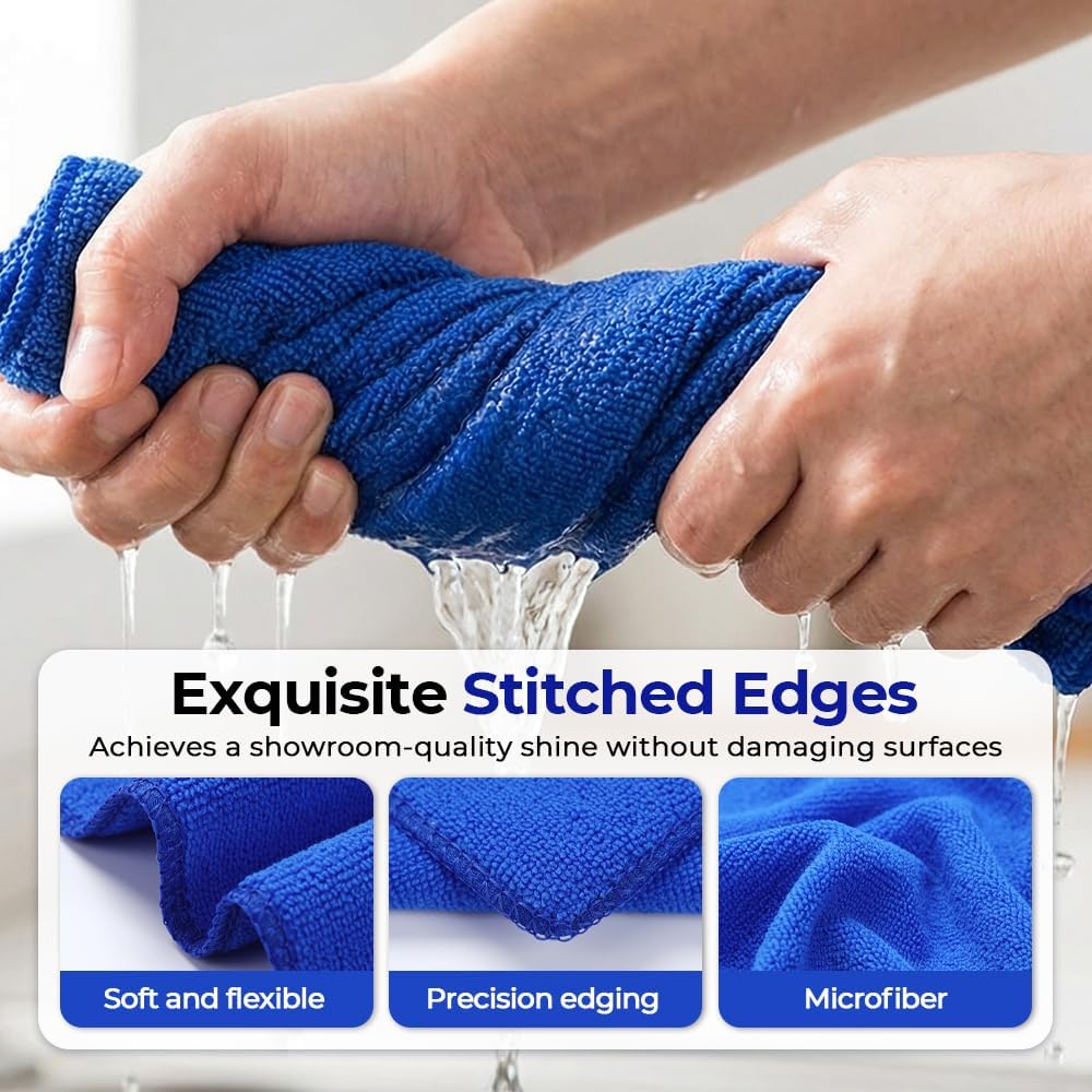 Microfiber Towels for Cars, Microfiber Cleaning Cloth, All-Purpose Microfiber Towels, Cleaning Rags for Cars, Hoe, Free from Streaks/Lint/Scratch, Blue, 12" x 12" 15-Pack