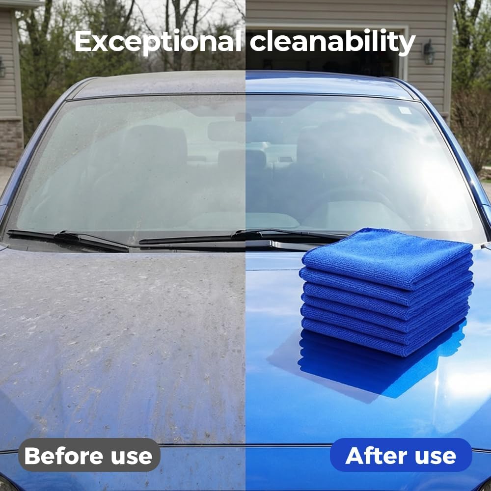 Microfiber Towels for Cars, Microfiber Cleaning Cloth, All-Purpose Microfiber Towels, Cleaning Rags for Cars, Hoe, Free from Streaks/Lint/Scratch, Blue, 12" x 12" 15-Pack