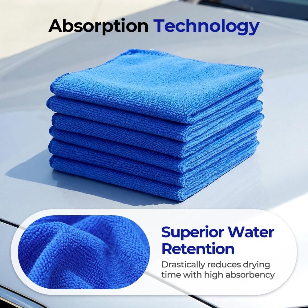 Microfiber Towels for Cars, Microfiber Cleaning Cloth, All-Purpose Microfiber Towels, Cleaning Rags for Cars, Hoe, Free from Streaks/Lint/Scratch, Blue, 12" x 12" 15-Pack