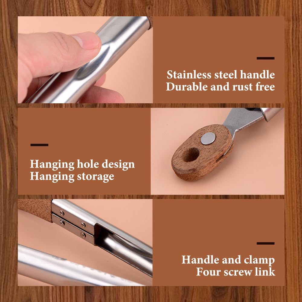 Walnut Wood Tongs for Cooking, Stainless Steel Anti-Slip Long Handle Wood Salad Tongs, Cooking Tong Tools for Serving Food Bbq Kitchen Hoehold Long 12in