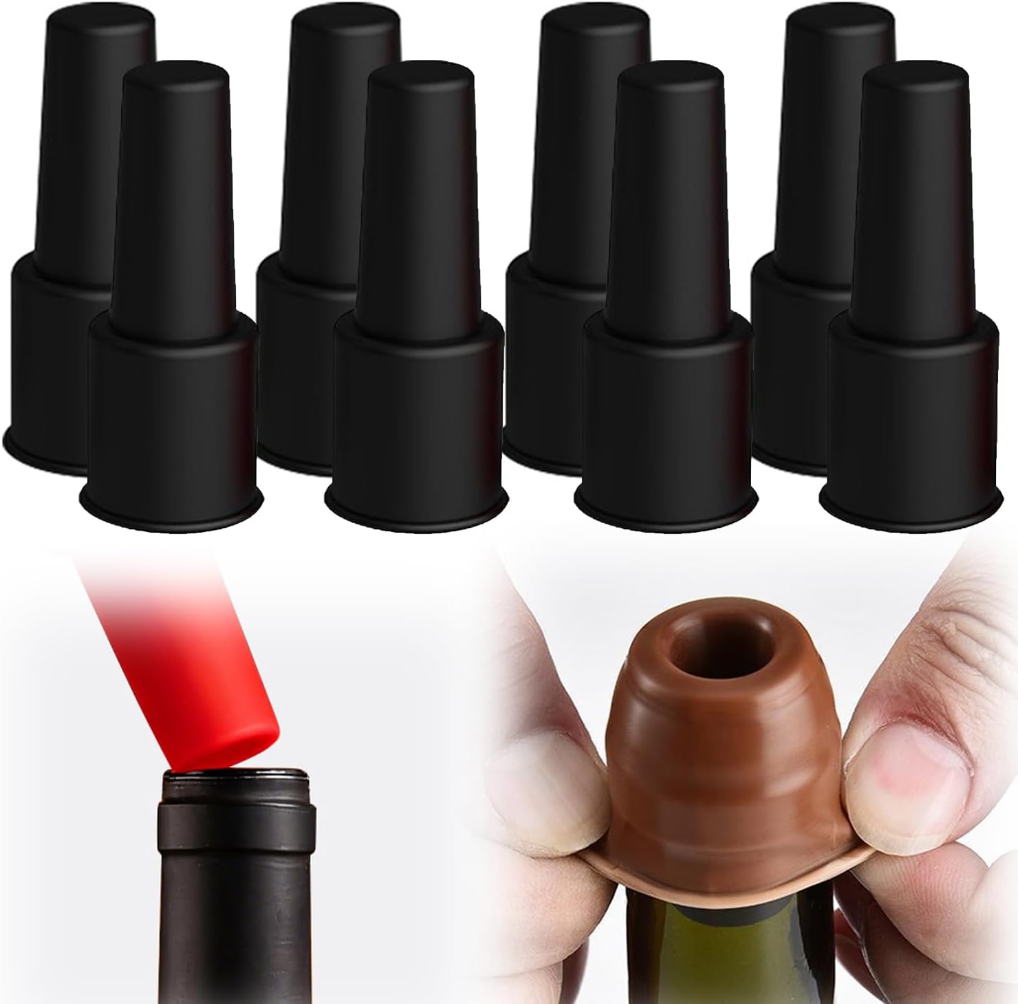 8 PCS Silicone Wine Stopper for Wine Bottles, Double-Layer Leakproof Seal, Reusable Sparkling Wine Bottle Stopper for Wine, Beer, Soda Style D
