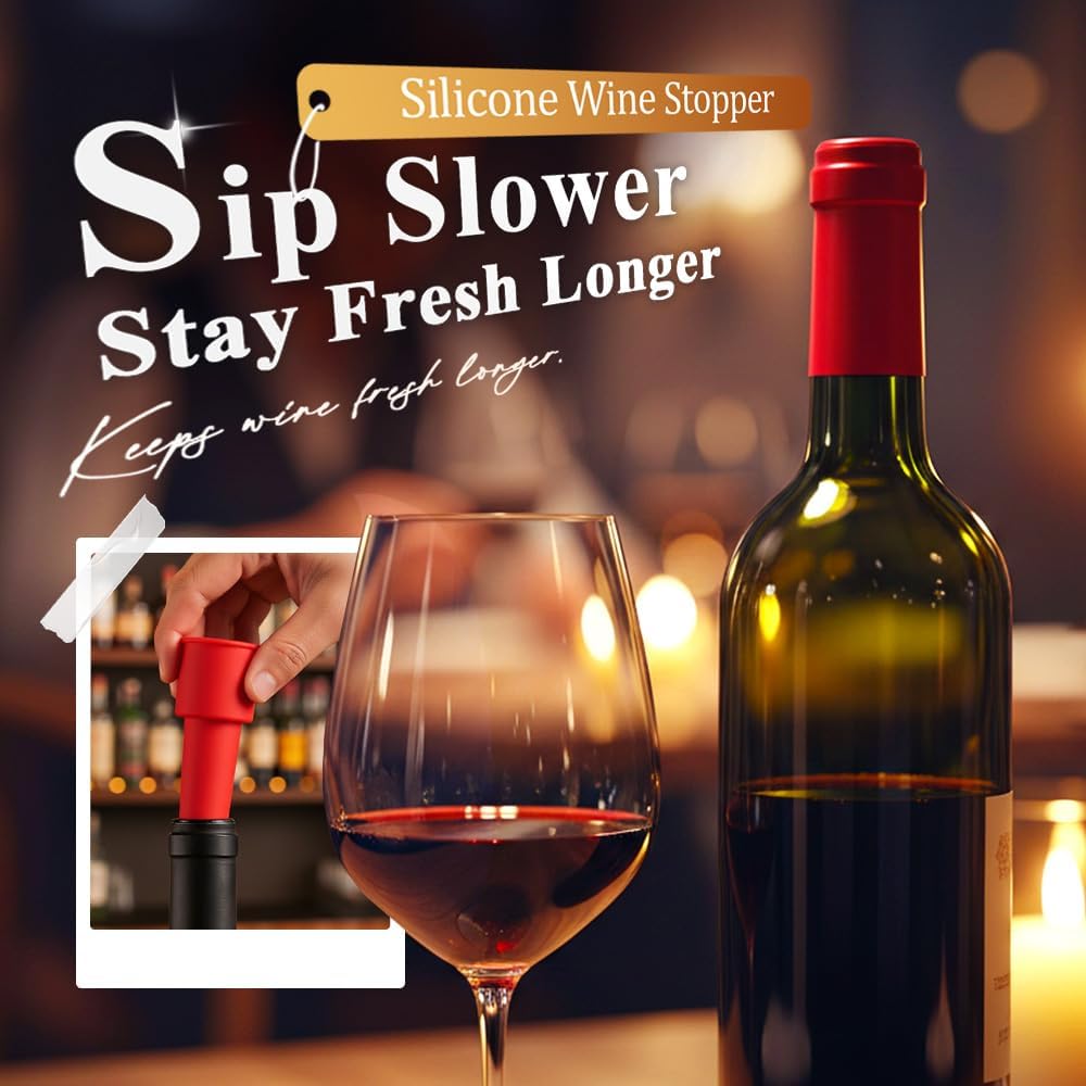 8 PCS Silicone Wine Stopper for Wine Bottles, Double-Layer Leakproof Seal, Reusable Sparkling Wine Bottle Stopper for Wine, Beer, Soda Style D