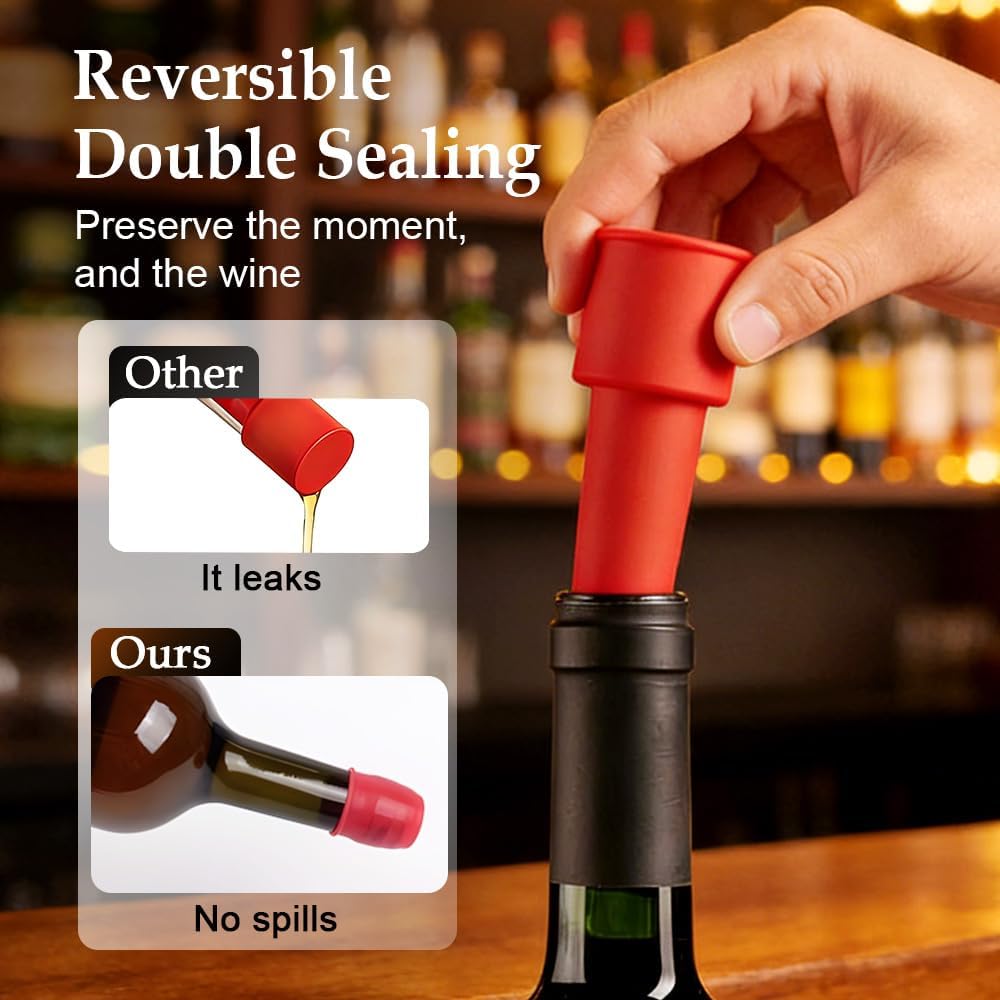 8 PCS Silicone Wine Stopper for Wine Bottles, Double-Layer Leakproof Seal, Reusable Sparkling Wine Bottle Stopper for Wine, Beer, Soda Style D