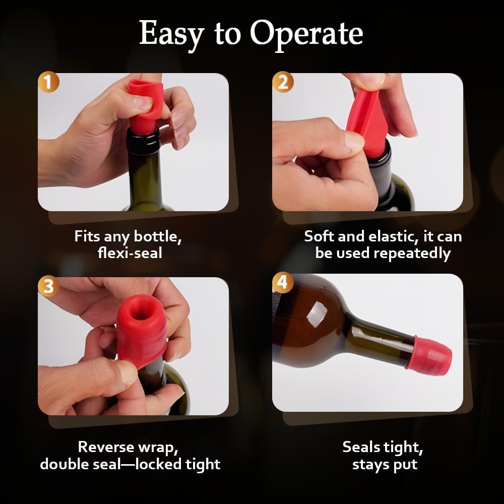8 PCS Silicone Wine Stopper for Wine Bottles, Double-Layer Leakproof Seal, Reusable Sparkling Wine Bottle Stopper for Wine, Beer, Soda Style D