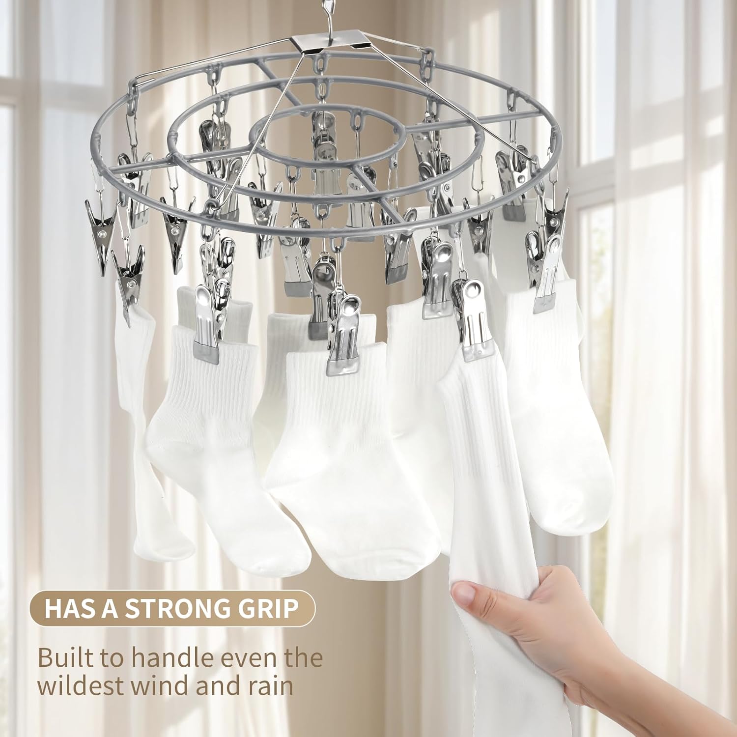 Drying Rack Clothing with 24 Clips，Sock Hanger for Drying，Hanging Clothes Dryer Underwear Hangers Racks Laundry Herb Socks Panty Wet Bra Lingerie Baby cates Foldable Small Indoor Metal