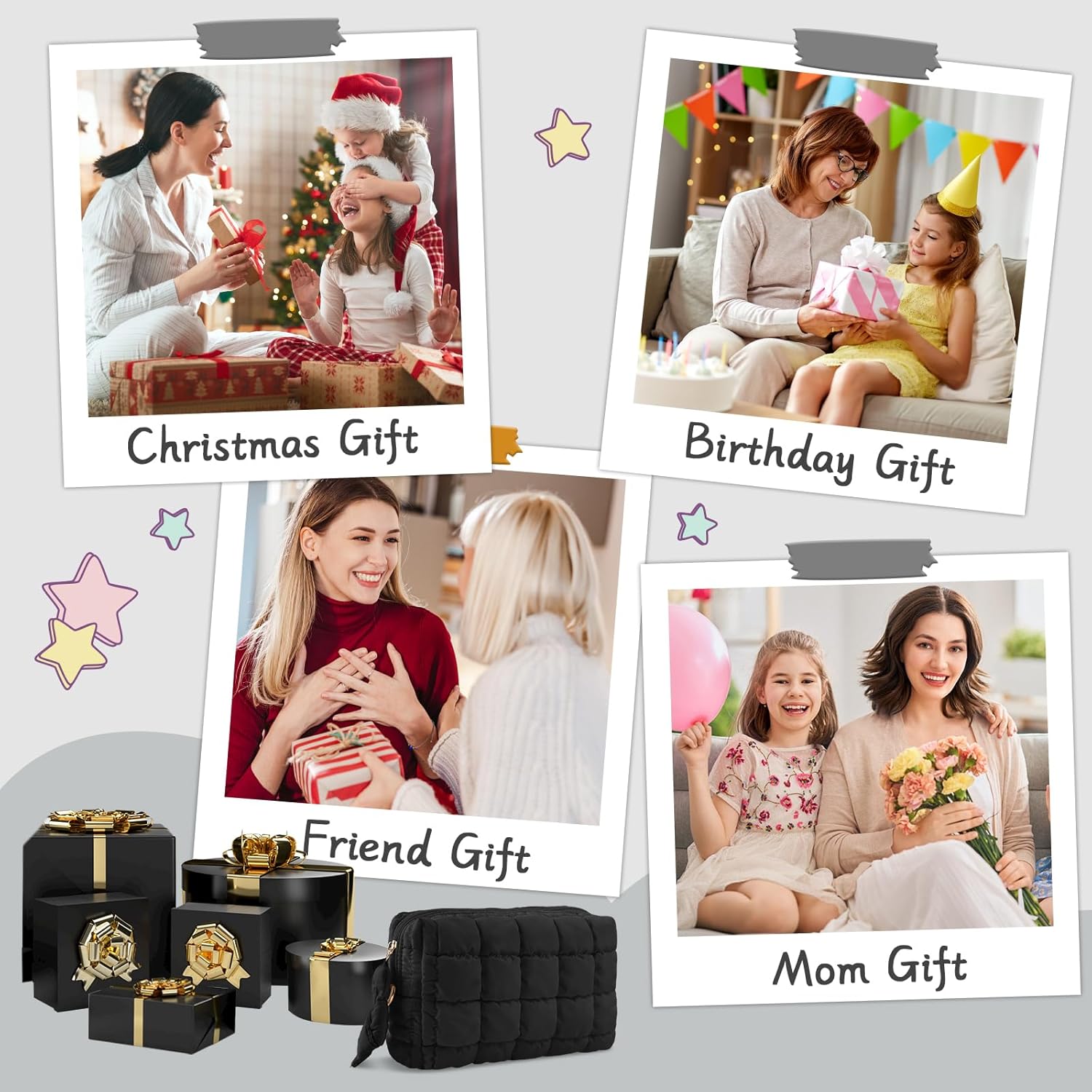 Puffer Quilted Makeup Bag Cosmetic Bags,Puffy Travel Toiletry Pouch for Women,Cute Checkered Zipper Bag Travel Essential,Portable Aesthetic Make up Organizer Bag for Gifts Work Daily Black,M