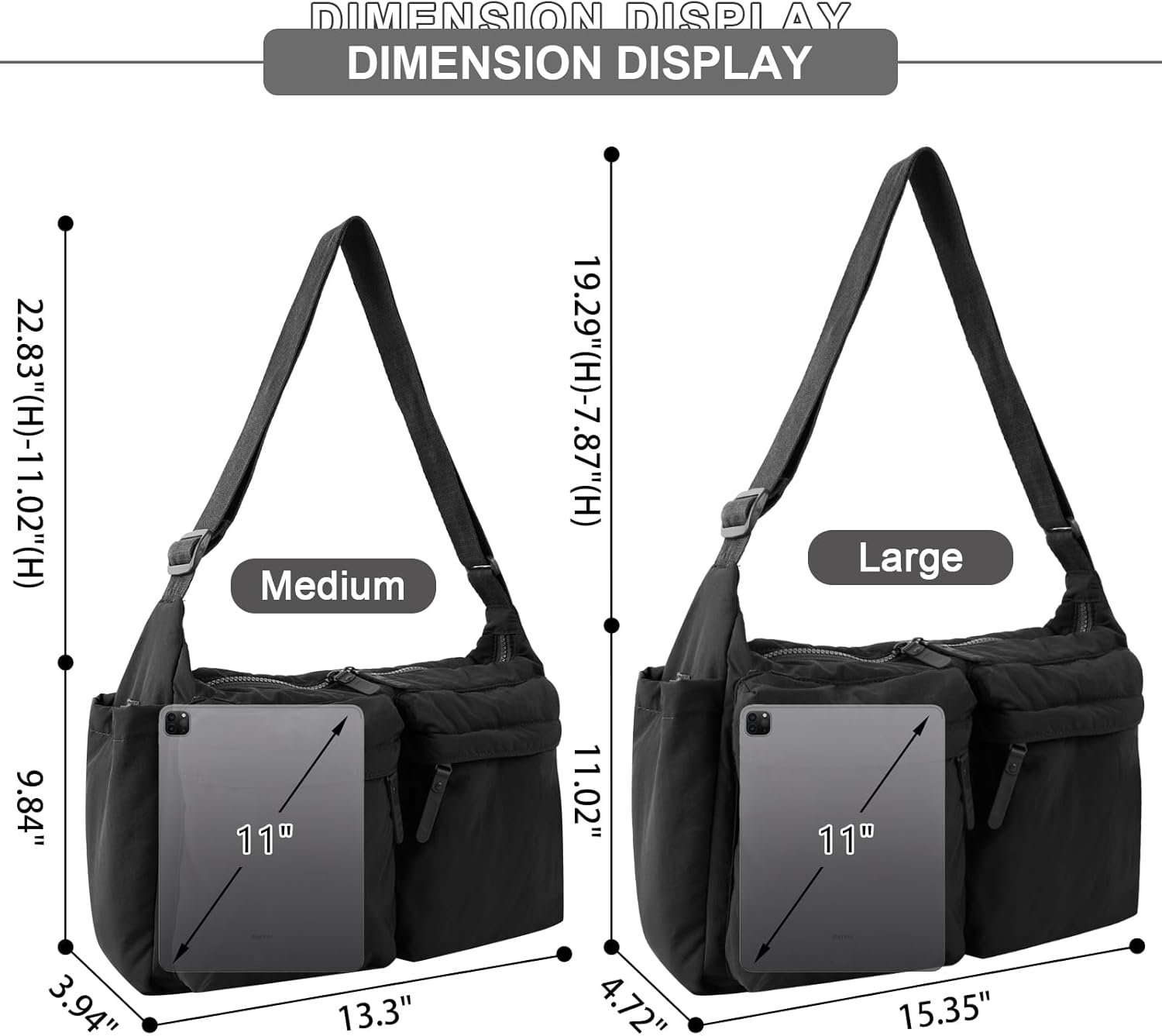 Nylon Crossbody Messenger Bag for School, Women Large Shoulder Bag Hobo Tote Bag Lightweight Computer Crossbody Bag