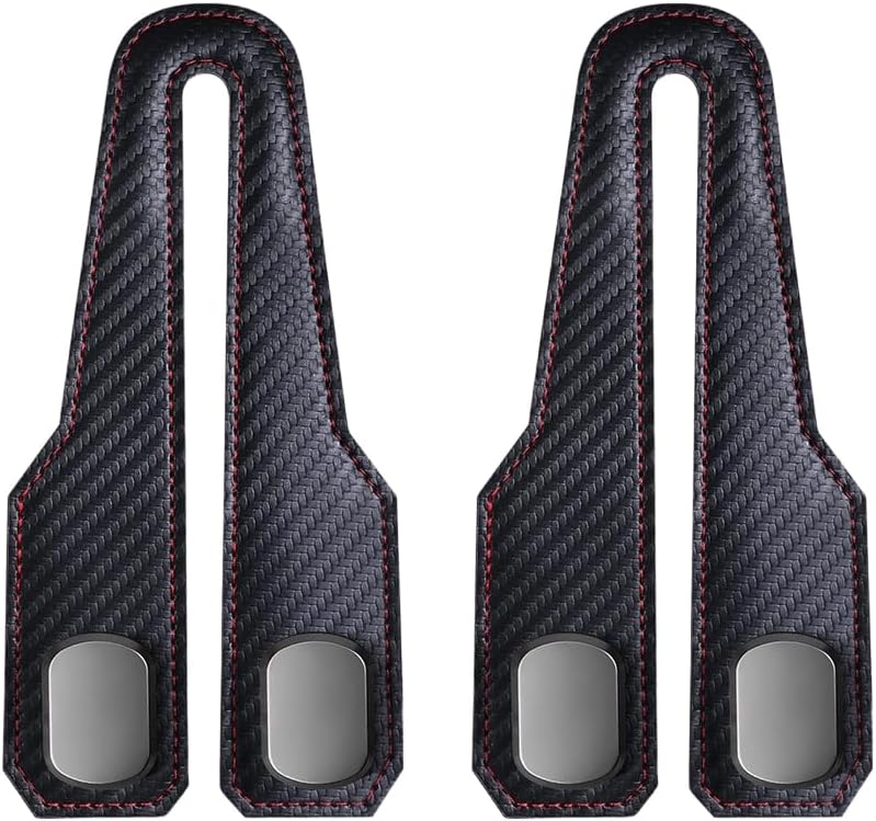 Car Seat Back Double Hook, Universal Premium Stitched Leather and Aluminum-Magnesium Alloy Double Car Seat Back Storage Hook for Purses, Handbags, Bags Carbon Fiber, 2 pcs