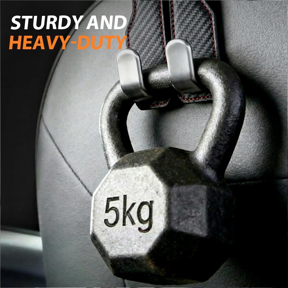 Car Seat Back Double Hook, Universal Premium Stitched Leather and Aluminum-Magnesium Alloy Double Car Seat Back Storage Hook for Purses, Handbags, Bags Carbon Fiber, 2 pcs