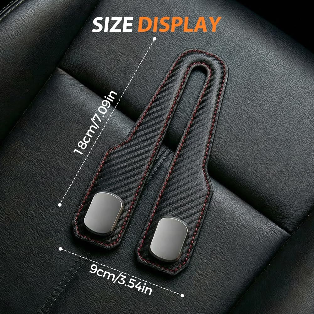 Car Seat Back Double Hook, Universal Premium Stitched Leather and Aluminum-Magnesium Alloy Double Car Seat Back Storage Hook for Purses, Handbags, Bags Carbon Fiber, 2 pcs