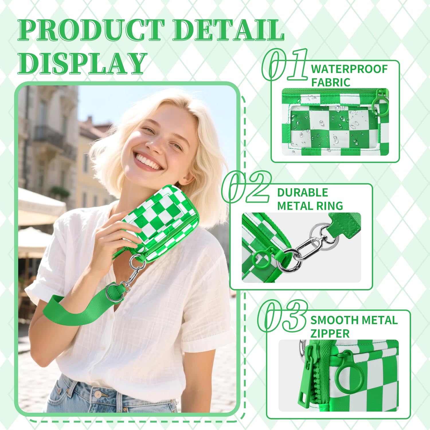 The Iris' Wallet Wristlet Pouch 2nd Gen for Women/Men,Iris Carry All Wallet Zip Card Case with ID Window,Portable Change Coin Purse,Waterproof Nylon Keychain Purse for Travel Daily Green