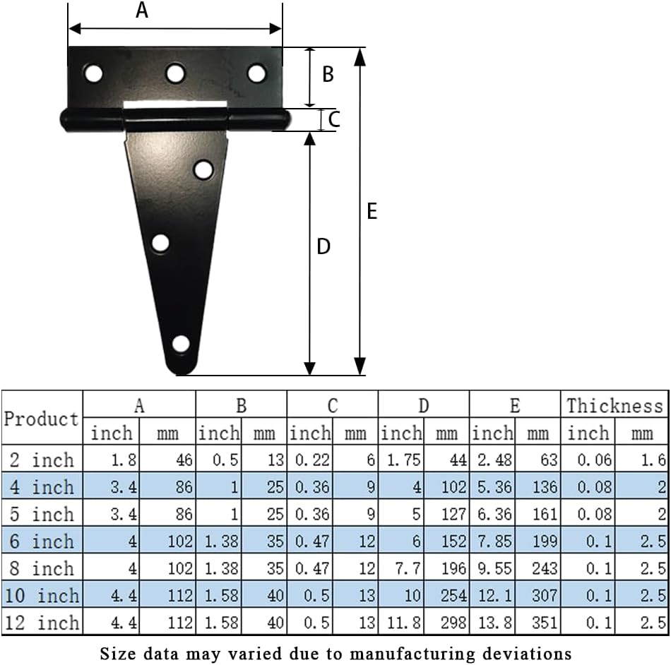 Heavy Duty T Hinge Tee Hinge T Strap Hinge Shed Hinge Gate Hinge Barn Hinge Fence Hinge Door Hinge Wrought Rtproof All Size Black 4 pcs, 8 inch