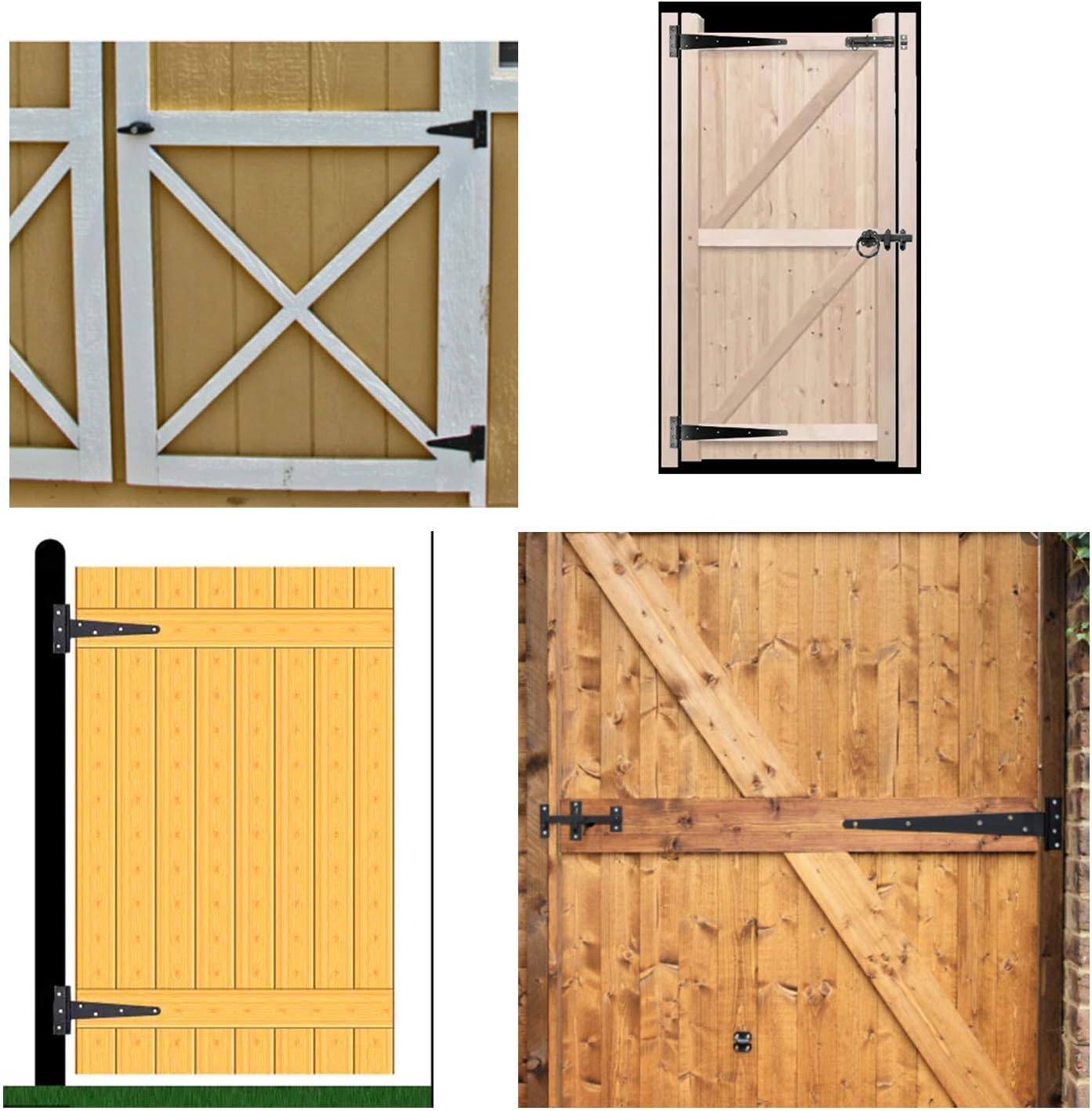 Heavy Duty T Hinge Tee Hinge T Strap Hinge Shed Hinge Gate Hinge Barn Hinge Fence Hinge Door Hinge Wrought Rtproof All Size Black 4 pcs, 8 inch