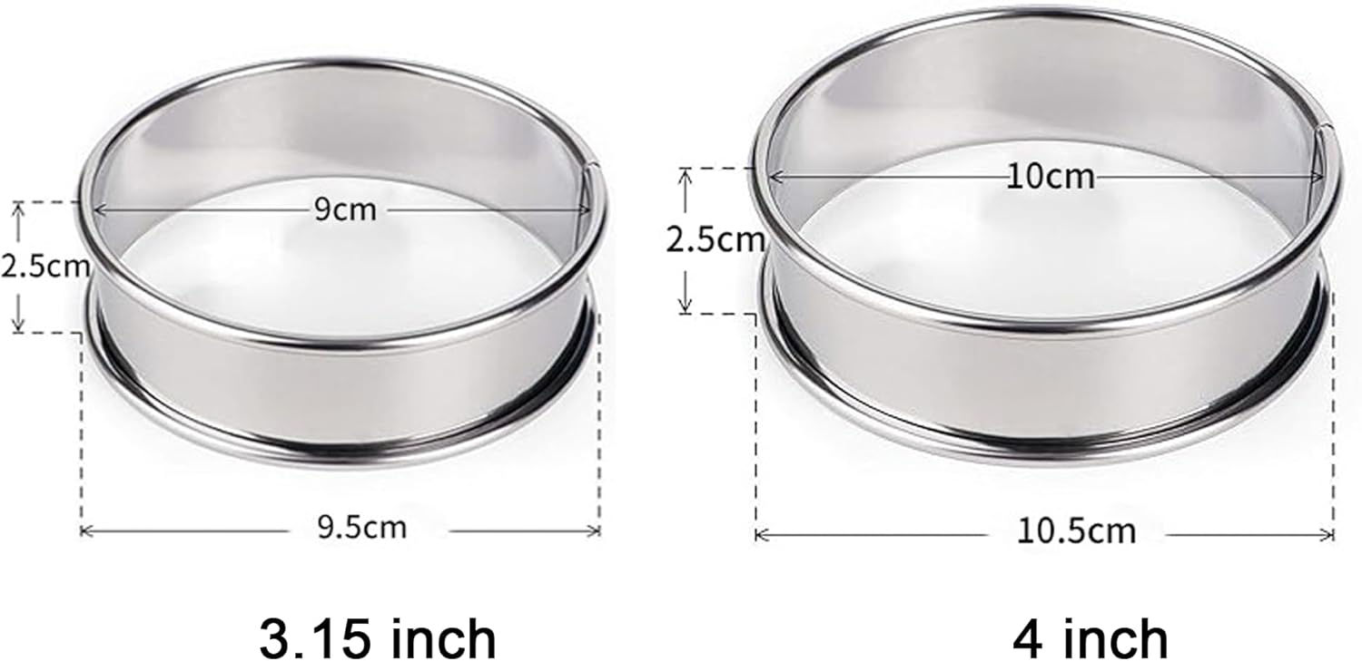 English Muffin Rings, Stainless Steel Crumpet Rings, 6 Pcs Nonstick Metal Round Ring Molds with Silicone Oil Brh 4 inch 12 pcs