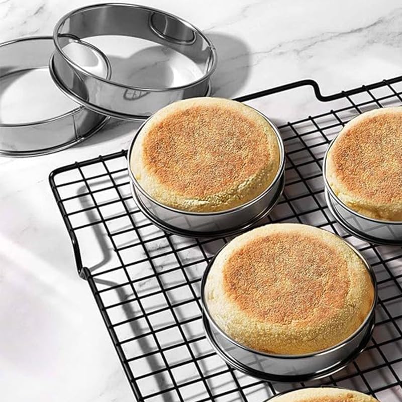 English Muffin Rings, Stainless Steel Crumpet Rings, 6 Pcs Nonstick Metal Round Ring Molds with Silicone Oil Brh 4 inch 12 pcs