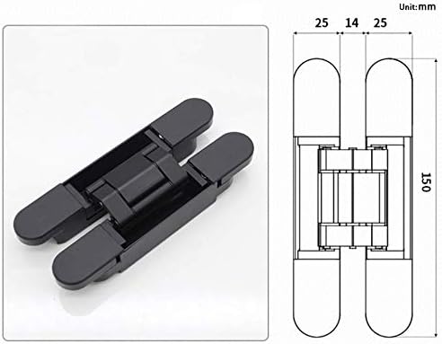 6 inch Hidden Door Hinges Invisible Hinges Concealed Hinges Zinc Alloy 180 Degree Swing Hinge 3 Way Adjtable Butt Hinge 6 x 2.5 x 1 inch Black Pack of 3