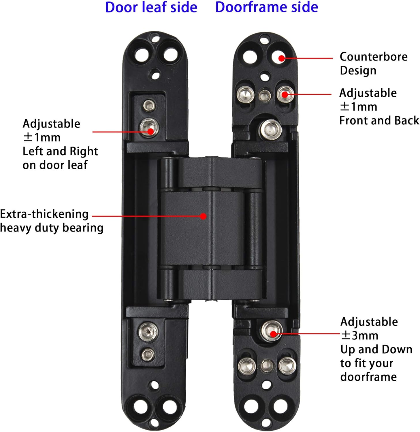 6 inch Hidden Door Hinges Invisible Hinges Concealed Hinges Zinc Alloy 180 Degree Swing Hinge 3 Way Adjtable Butt Hinge 6 x 2.5 x 1 inch Black Pack of 3
