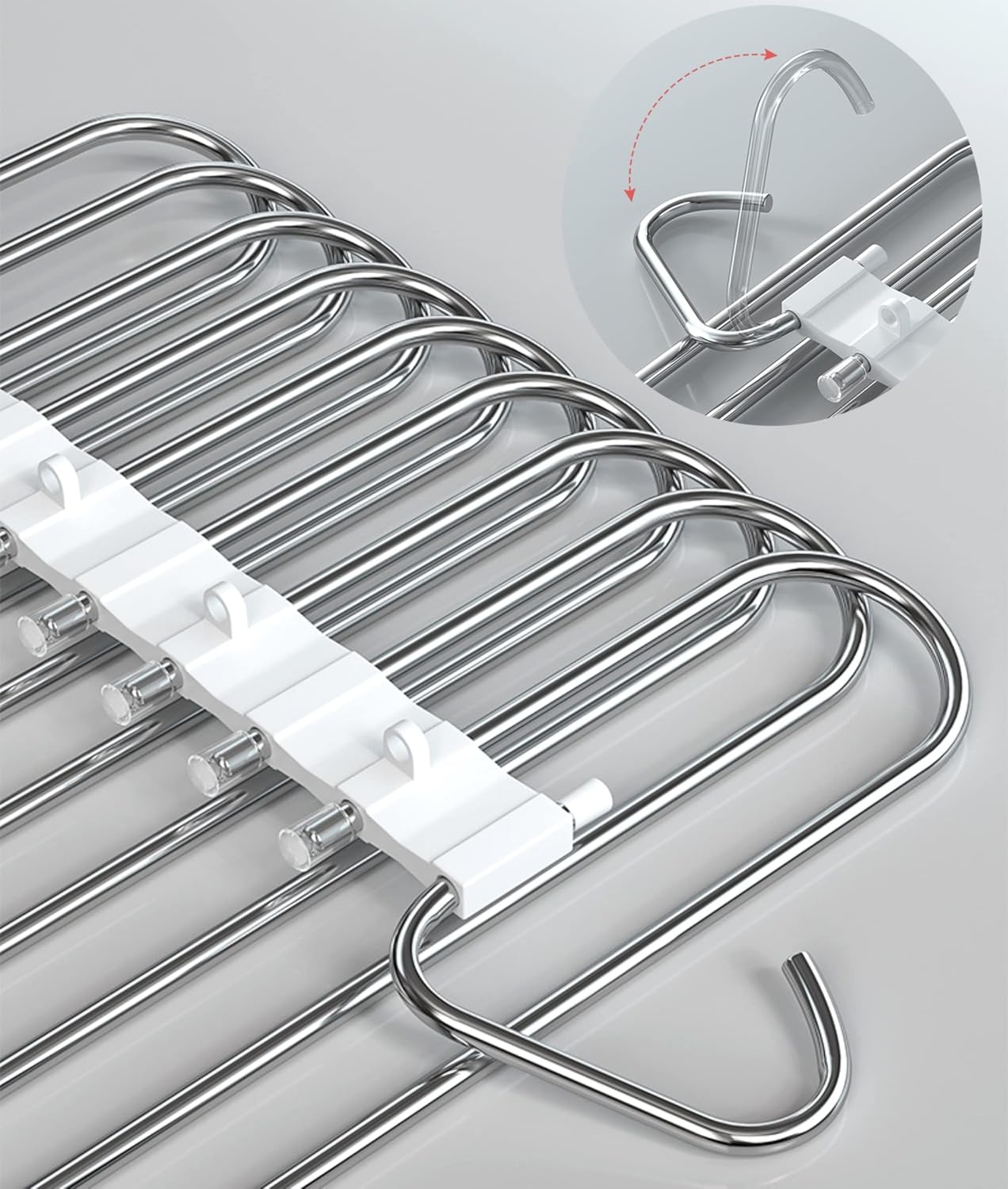 9 Layers Pants Hangers Space Saving, 2 Pack Multifunctional Pant Rack Stainless Steel Closet Organizer for Pants Jeans Leggings Troers, Antiquewhite