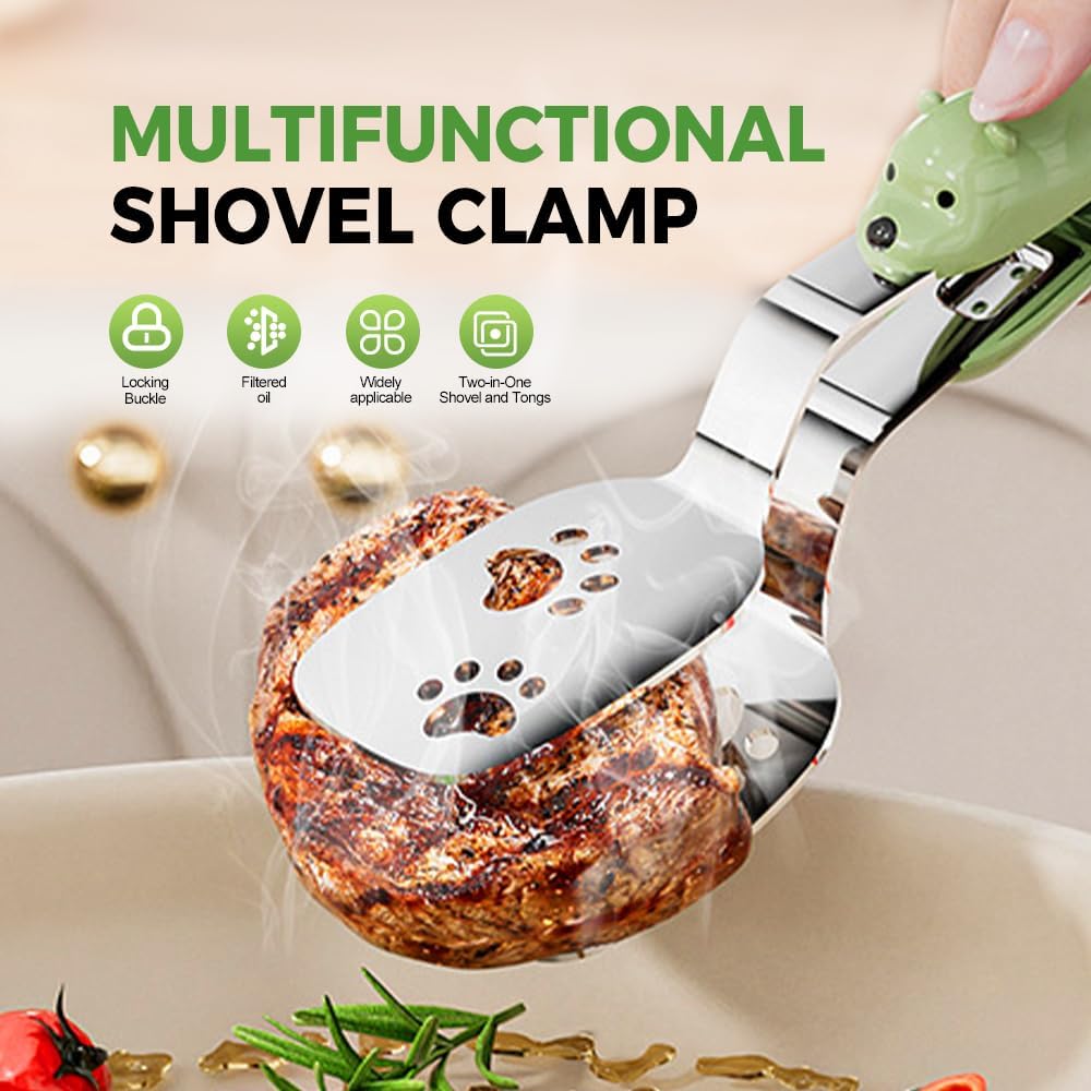 2 PCS Stainless Steel Grill Clamp, Upgrade Cooking Spatula Tongs with Non-Slip Grip, Heavy Duty Food-Grade 304 Steel, Dishwasher Safe for Grilling Meat, Fish and Pancakes Yellow