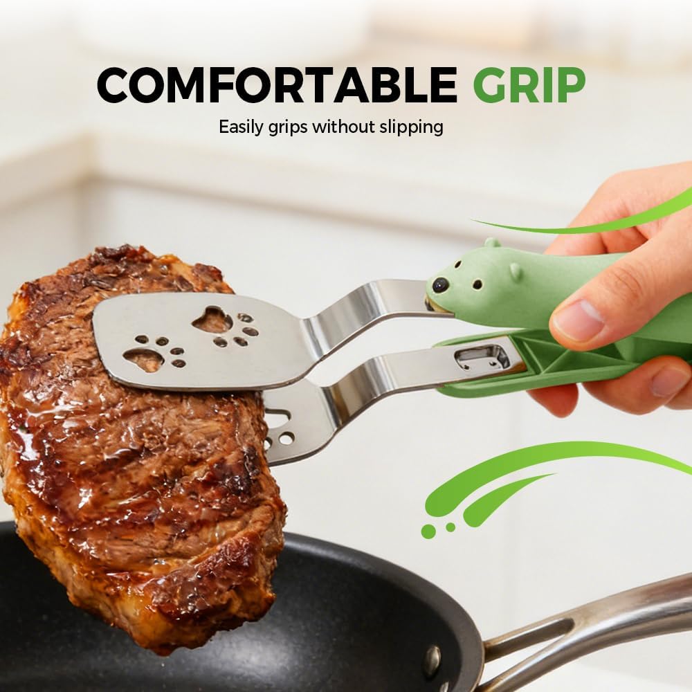 2 PCS Stainless Steel Grill Clamp, Upgrade Cooking Spatula Tongs with Non-Slip Grip, Heavy Duty Food-Grade 304 Steel, Dishwasher Safe for Grilling Meat, Fish and Pancakes Yellow