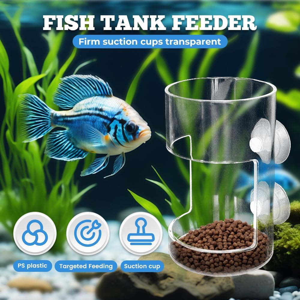 No Mess Aquarium Feeder, 2026 New Acrylic Clear Fish Tank Feeder with Suction Cup, Preventing Food Scattering Square