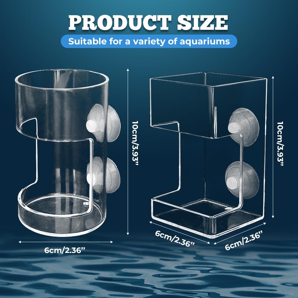 No Mess Aquarium Feeder, 2026 New Acrylic Clear Fish Tank Feeder with Suction Cup, Preventing Food Scattering Square