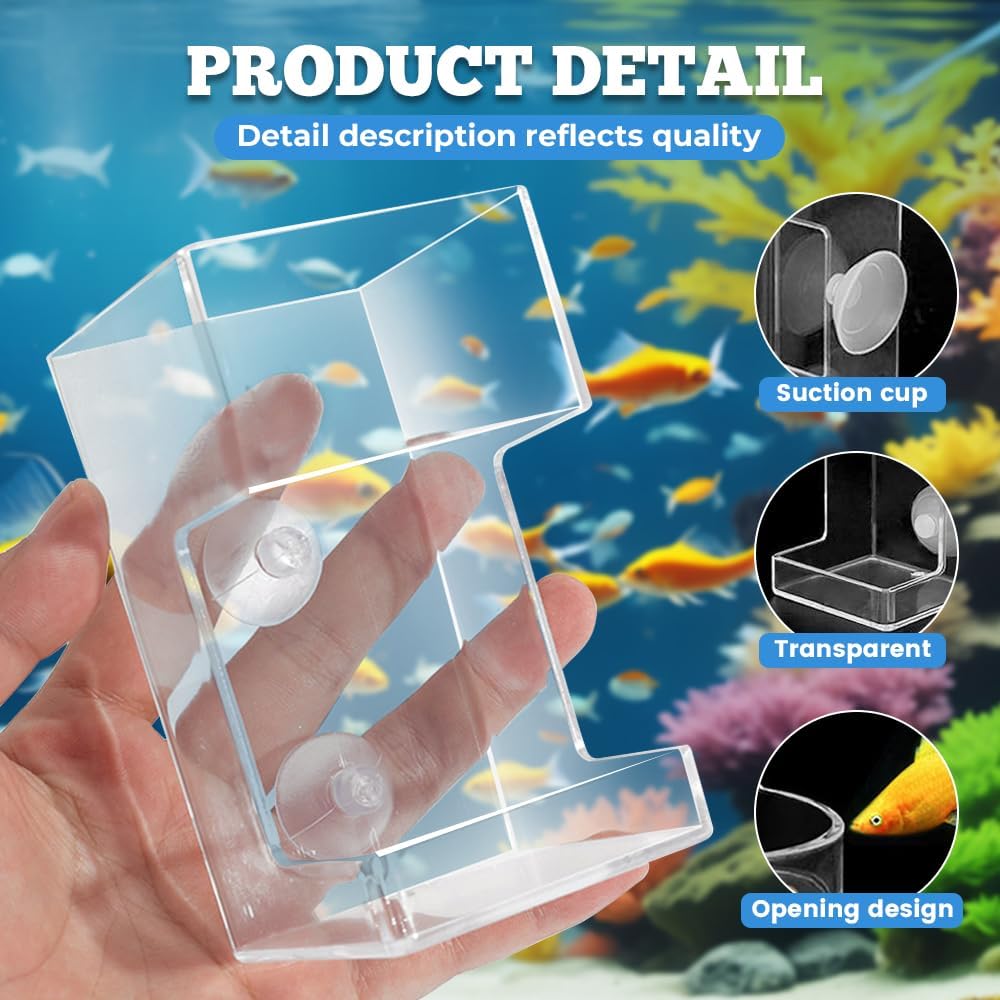 No Mess Aquarium Feeder, 2026 New Acrylic Clear Fish Tank Feeder with Suction Cup, Preventing Food Scattering Square