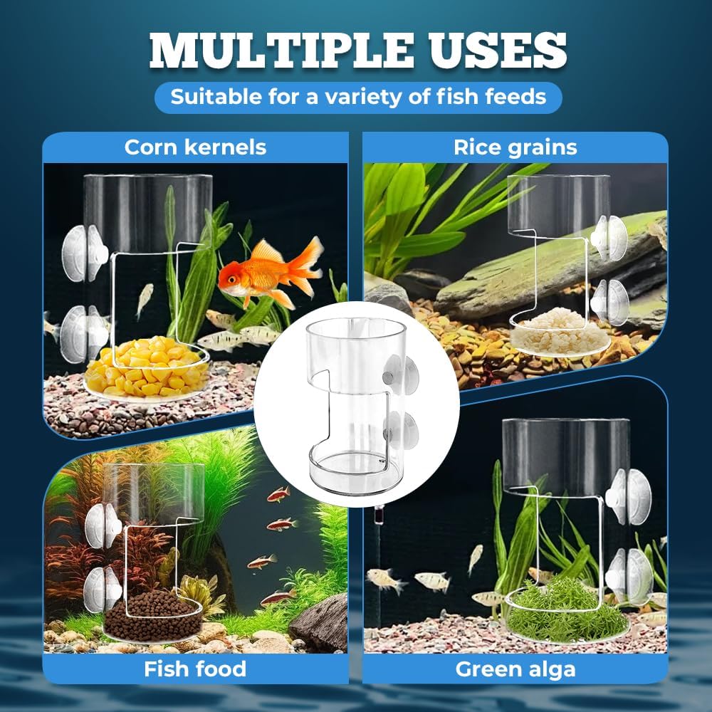 No Mess Aquarium Feeder, 2026 New Acrylic Clear Fish Tank Feeder with Suction Cup, Preventing Food Scattering Square