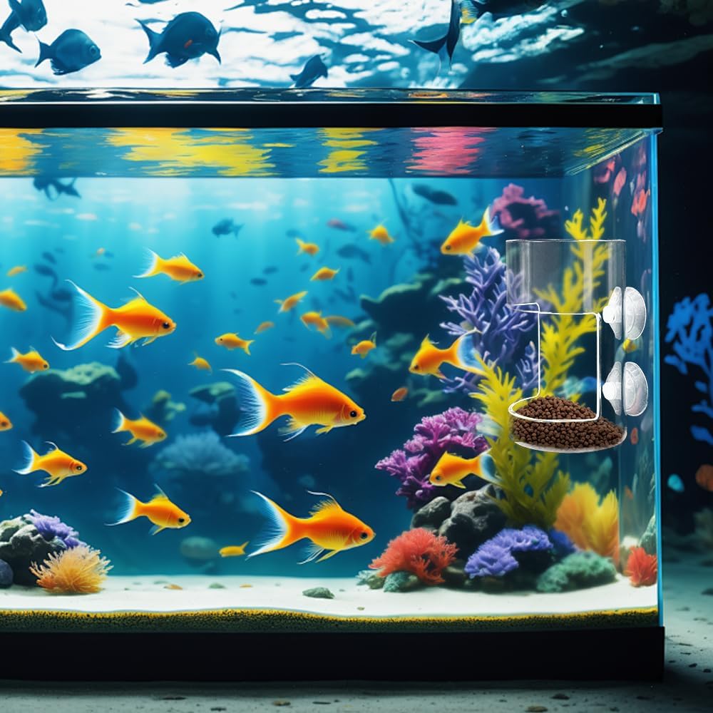 No Mess Aquarium Feeder, 2026 New Acrylic Clear Fish Tank Feeder with Suction Cup, Preventing Food Scattering Square