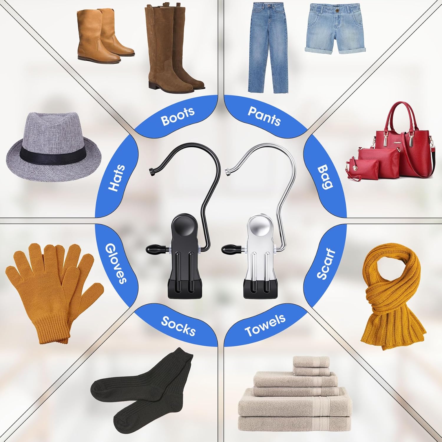 15 Pcs Travel Hangers Portable Foldable Travel Hanger Organizer and 36 Pack Boot Hangers Clips for Closet, Heavy Duty Legging Organizer for Closet