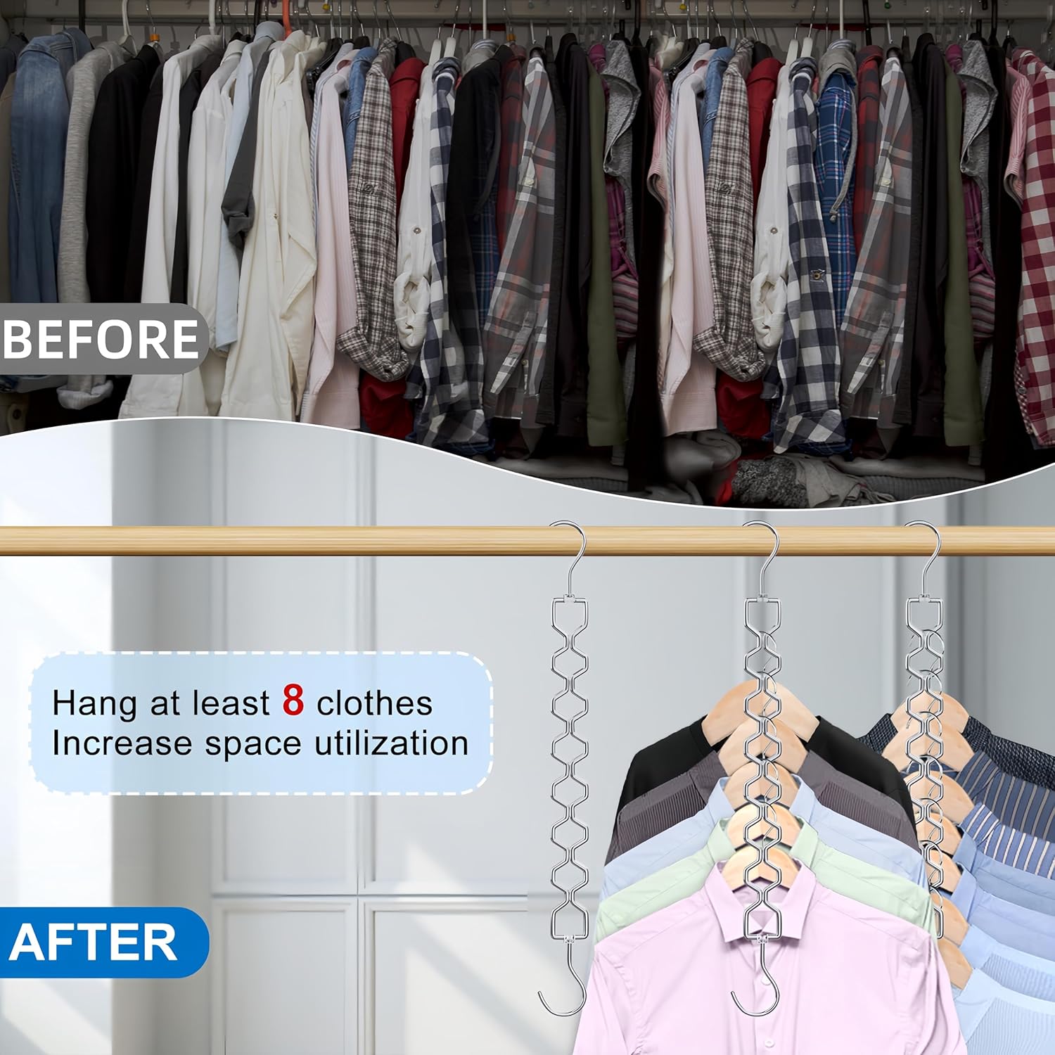 6 Pack Space Saving Hangers for Clothes, Heavy Duty 30Lbs Capacity Clothes Metal Hanger Organizer, 15 Pcs Travel Hangers Portable Foldable Travel Hanger Organizer