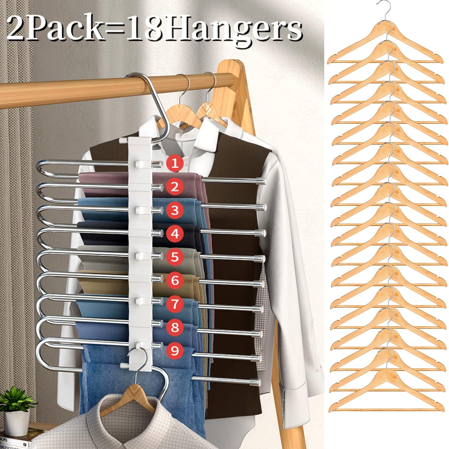 15 Pcs Travel Hangers Portable Foldable Travel Hanger Organizer 2 Pack 9 Layers Pants Hangers Space Saving