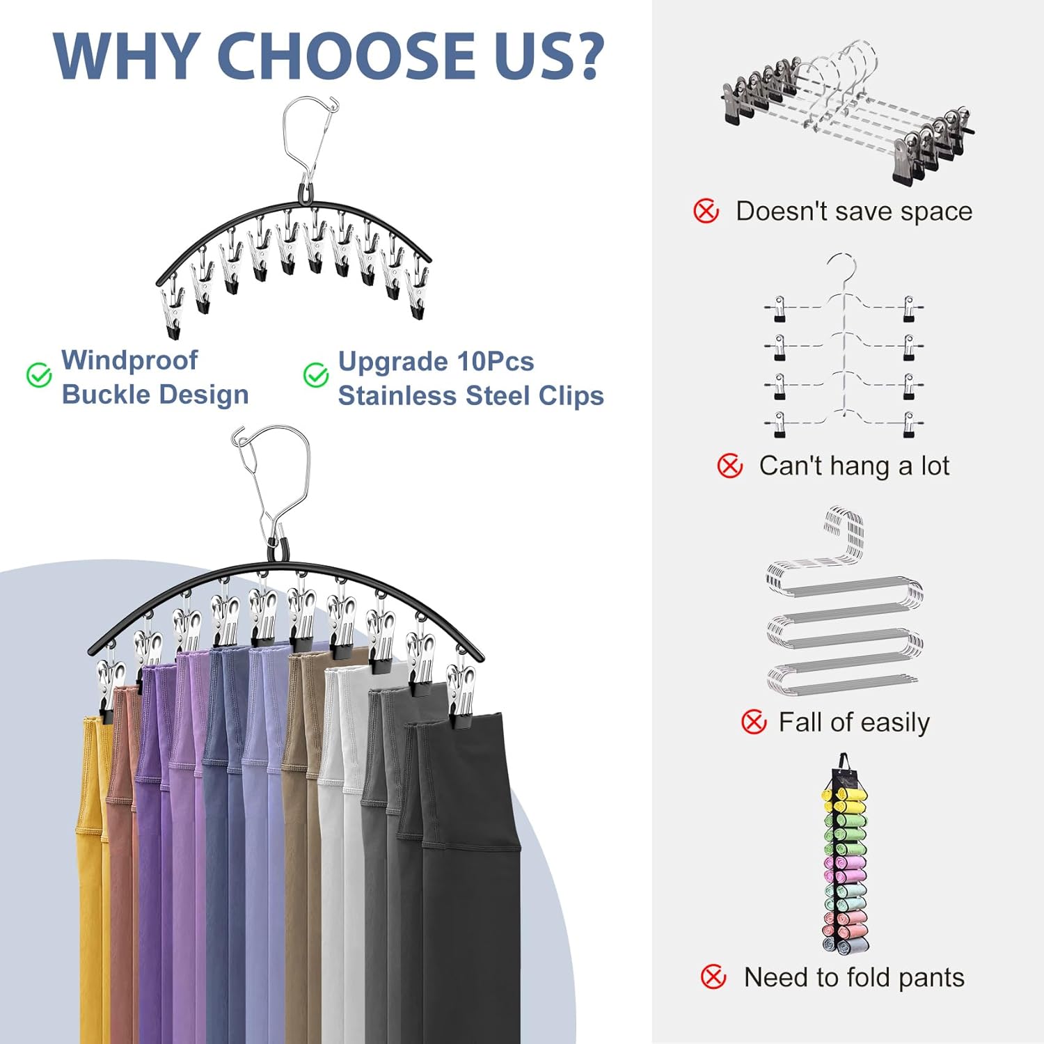 15 Pcs Travel Hangers Portable Foldable Travel Hanger Organizer and 3 Pack Skirt Pants Hangers with Clips
