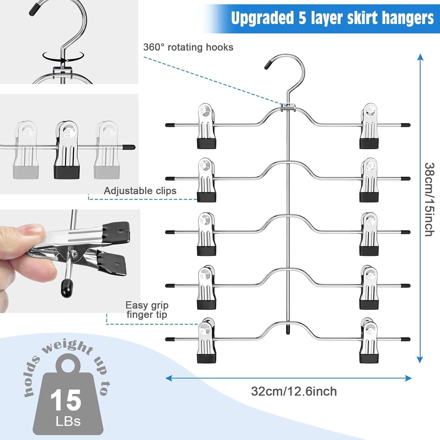 Legging Organizer for Closet Hanging, 3 Pants Leggings Hangers with 30 Clips, 2 Pack Pant Hangers Skirt Hangers, 1 Tank Top Hanger, 1 Metal Magic Space Saving Hangers Closet Organizers and Storage