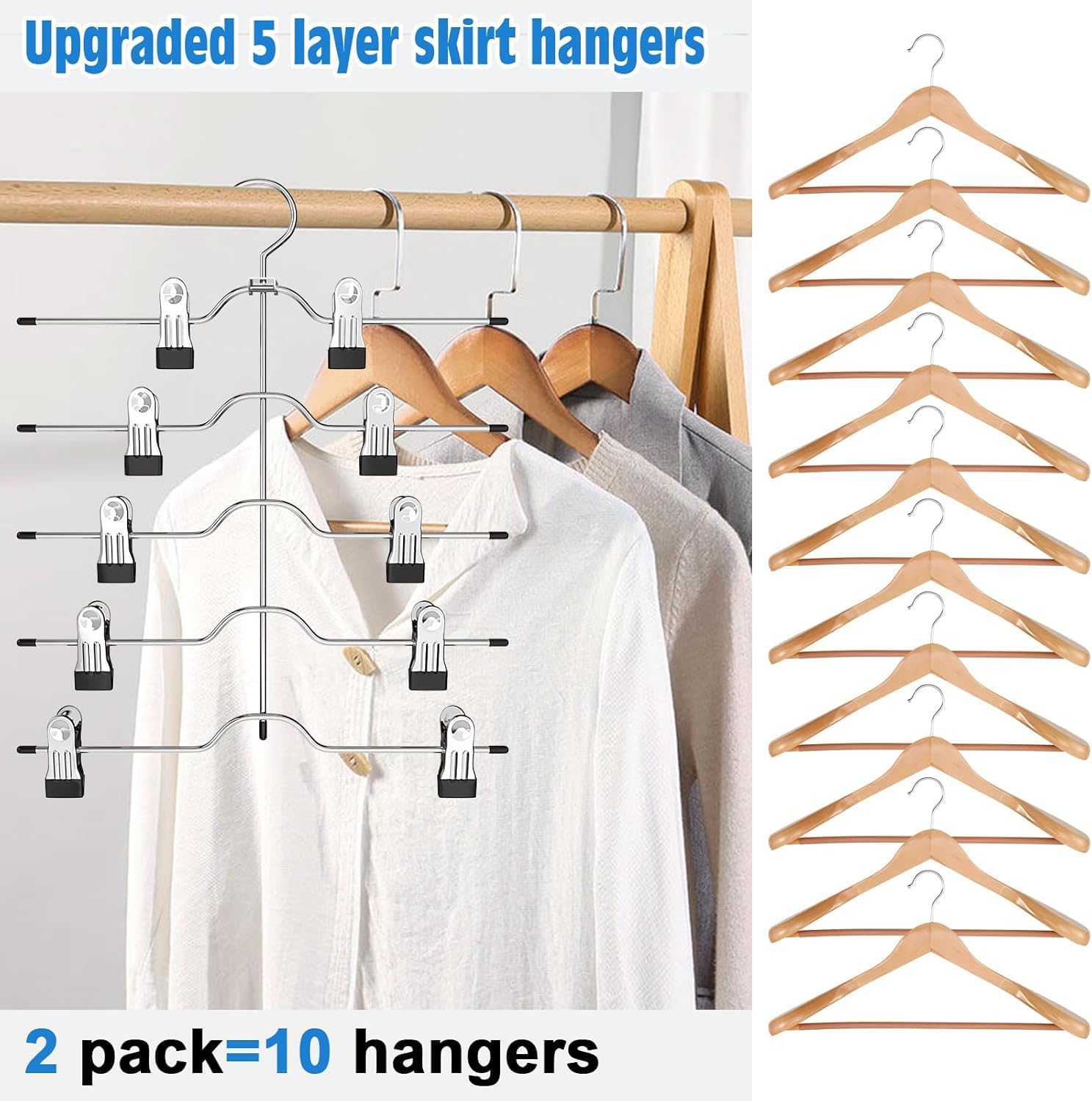 Legging Organizer for Closet Hanging, 3 Pants Leggings Hangers with 30 Clips, 2 Pack Pant Hangers Skirt Hangers, 1 Tank Top Hanger, 1 Metal Magic Space Saving Hangers Closet Organizers and Storage