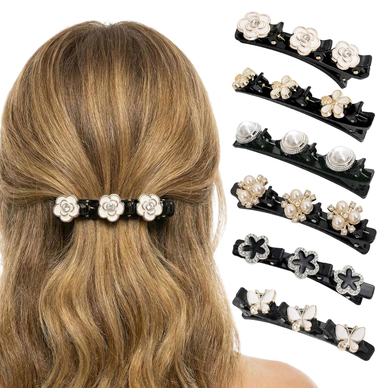 6 Pcs Sparkling Crystal Stone Braided Hair Clips, Duckbill Hair Clips for Women, Rhinestone Hair Accessories for Styling Sectioning Style A