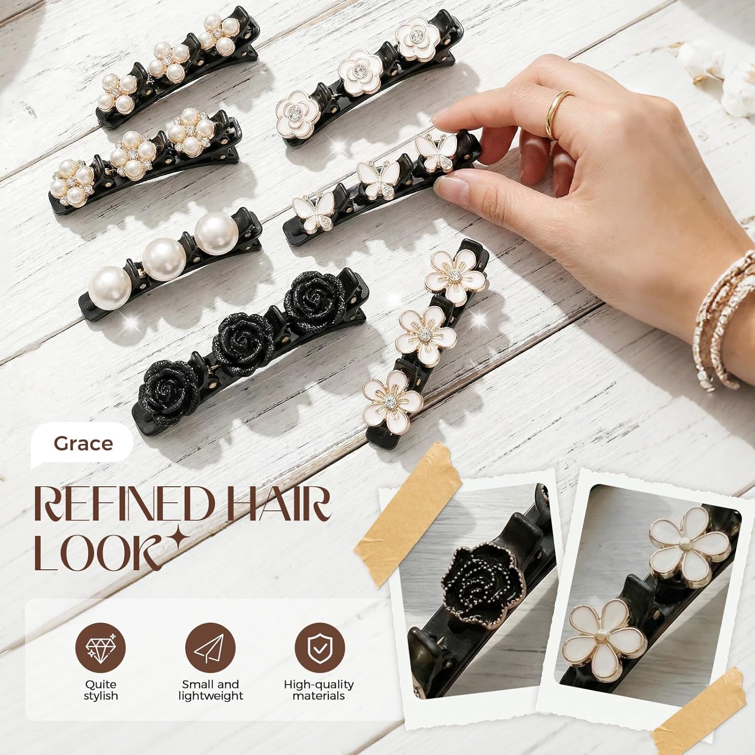 6 Pcs Sparkling Crystal Stone Braided Hair Clips, Duckbill Hair Clips for Women, Rhinestone Hair Accessories for Styling Sectioning Style A